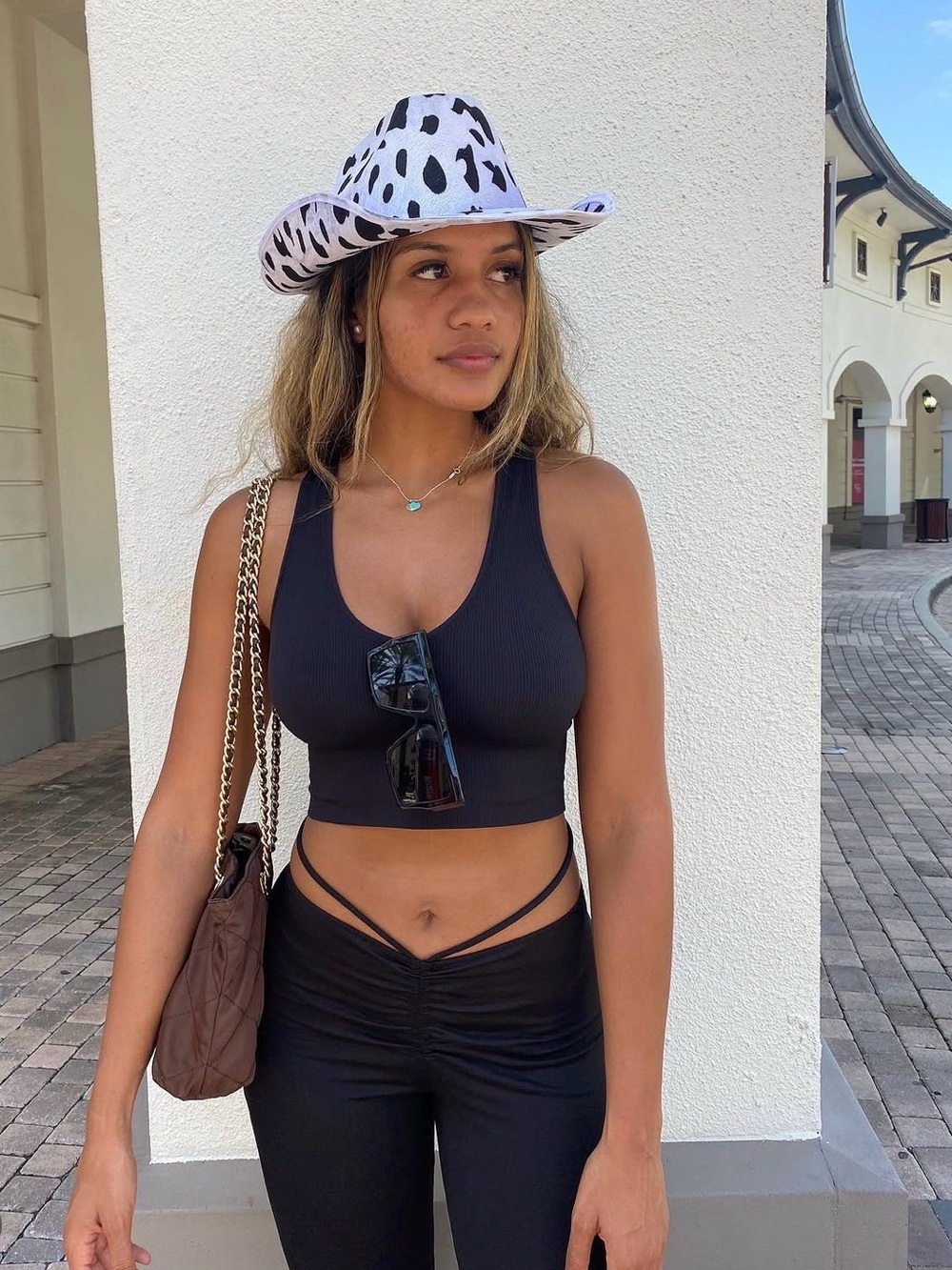 Black Flared Leggings with Strappy Waist Detail